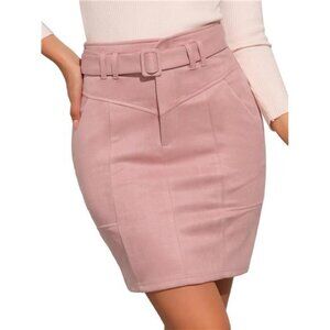 Faux Suede Skirt for Women Pink